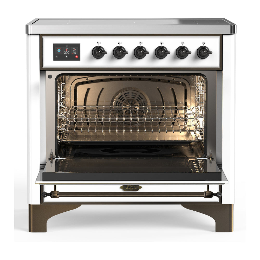 ILVE Majestic III 36" White Induction Range with 6 Elements Solid Door