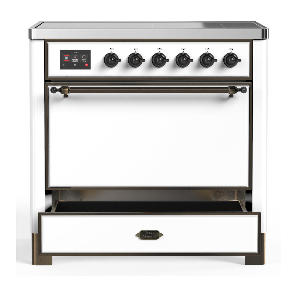 ILVE Majestic III 36" White Induction Range with 6 Elements Solid Door