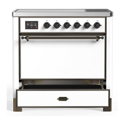 ILVE Majestic III 36" White Induction Range with 6 Elements Solid Door