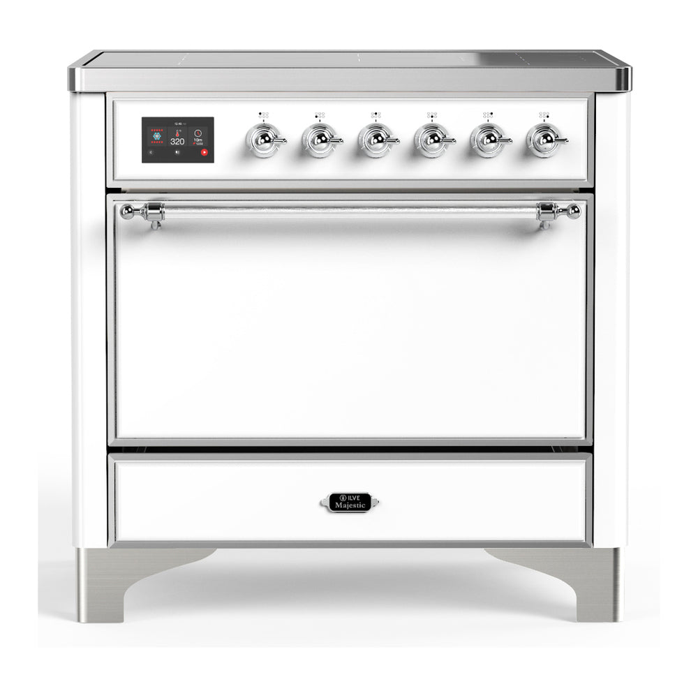 ILVE Majestic III 36" White Induction Range with 6 Elements Solid Door