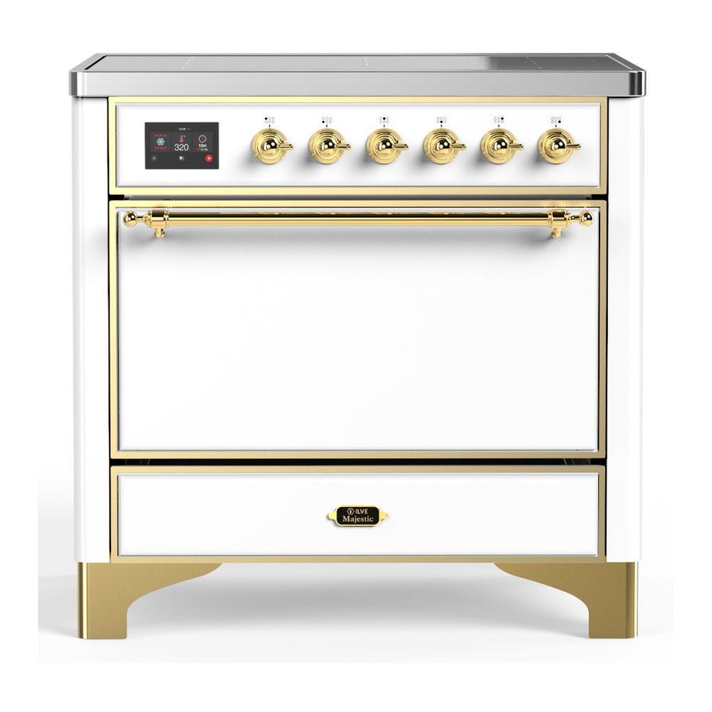 ILVE Majestic III 36" White Induction Range with 6 Elements Solid Door