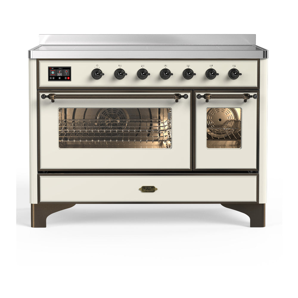 ILVE Majestic III 48" Antique White Induction Range with 6 Elements Triple Glass Door