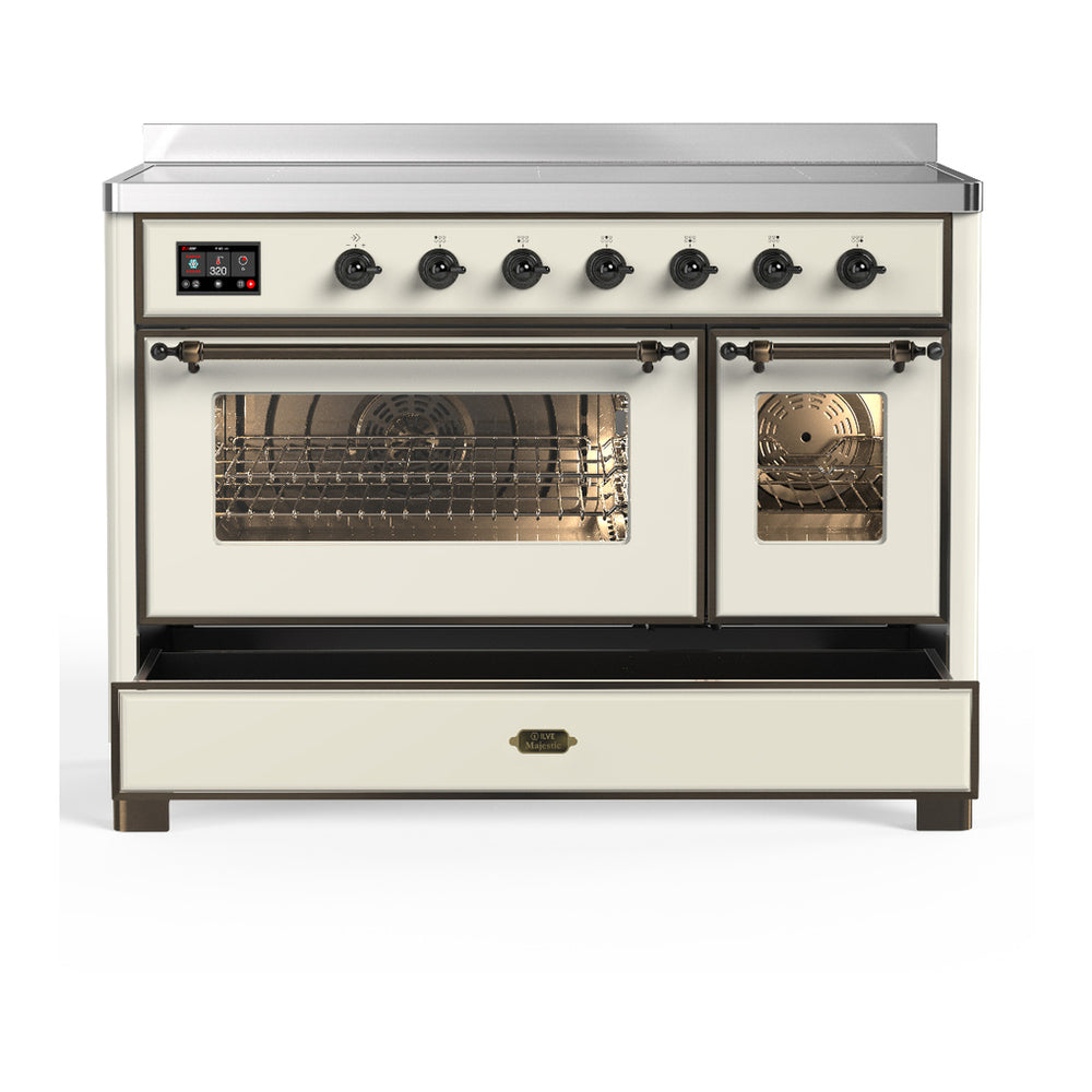 ILVE Majestic III 48" Antique White Induction Range with 6 Elements Triple Glass Door