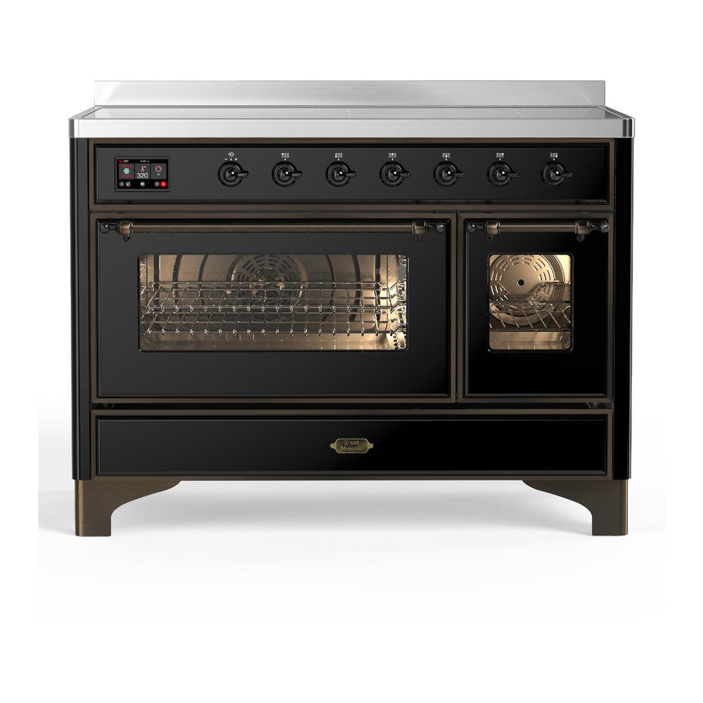 ILVE Majestic III 48" Glossy Black Induction Range with 6 Elements Triple Glass Door