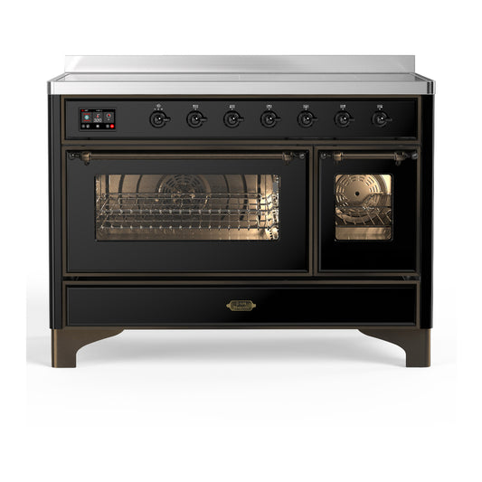 ILVE Majestic III 48" Glossy Black Induction Range with 6 Elements Triple Glass Door