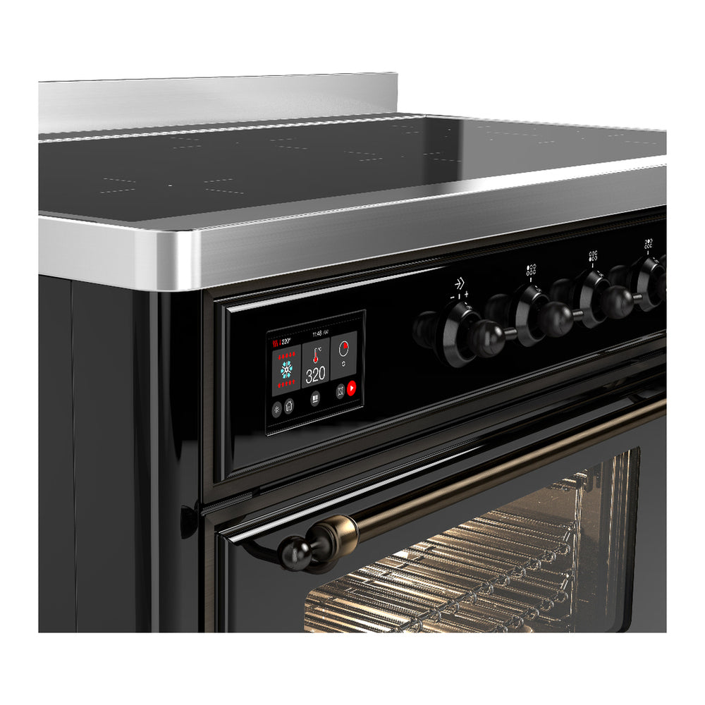 ILVE Majestic III 48" Glossy Black Induction Range with 6 Elements Triple Glass Door