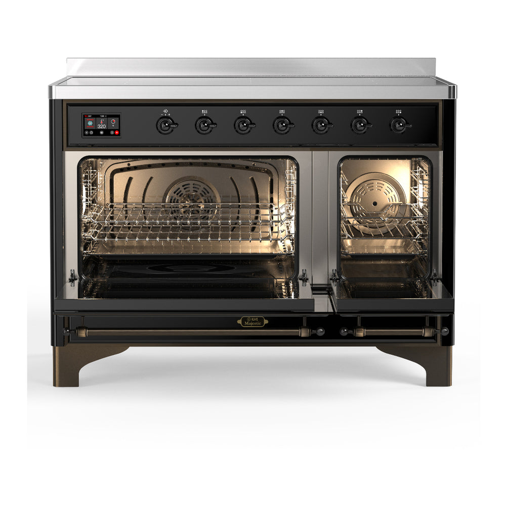 ILVE Majestic III 48" Glossy Black Induction Range with 6 Elements Triple Glass Door