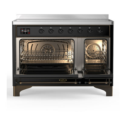 ILVE Majestic III 48" Glossy Black Induction Range with 6 Elements Triple Glass Door