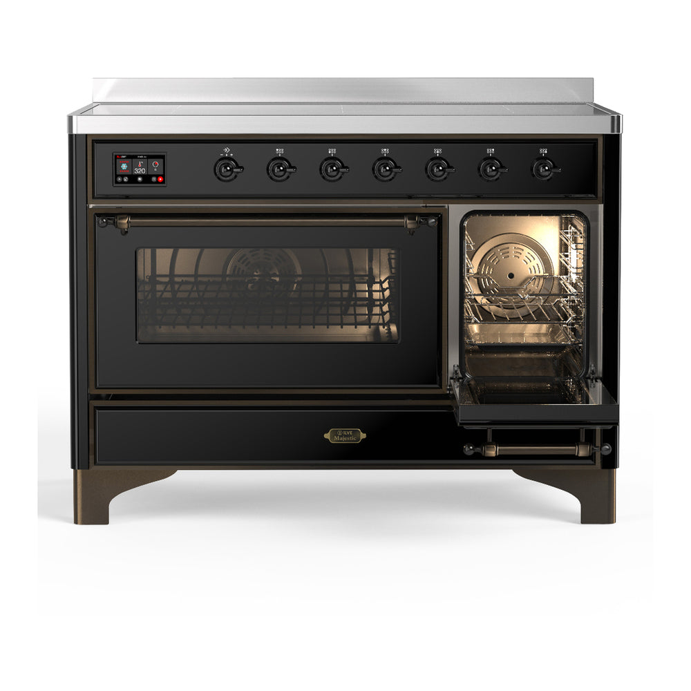 ILVE Majestic III 48" Glossy Black Induction Range with 6 Elements Triple Glass Door