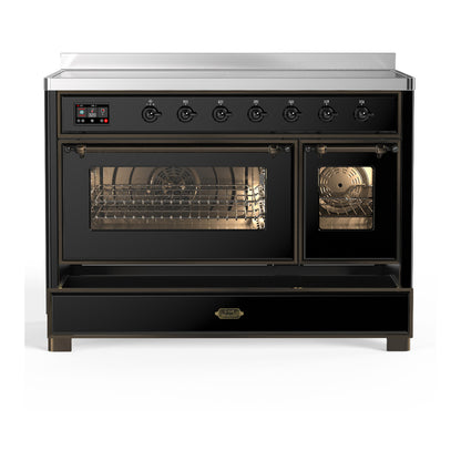 ILVE Majestic III 48" Glossy Black Induction Range with 6 Elements Triple Glass Door