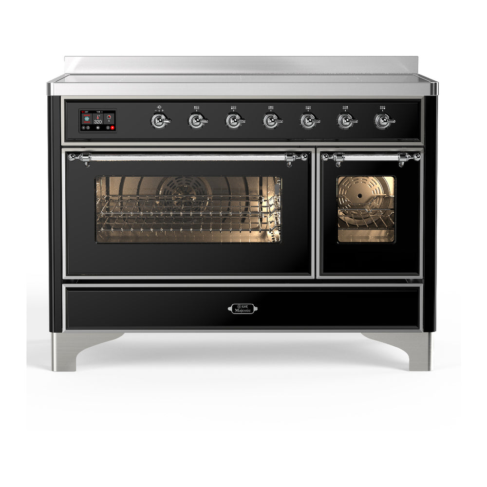 ILVE Majestic III 48" Glossy Black Induction Range with 6 Elements Triple Glass Door