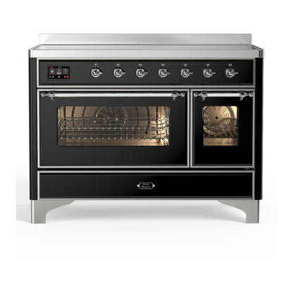 ILVE Majestic III 48" Glossy Black Induction Range with 6 Elements Triple Glass Door
