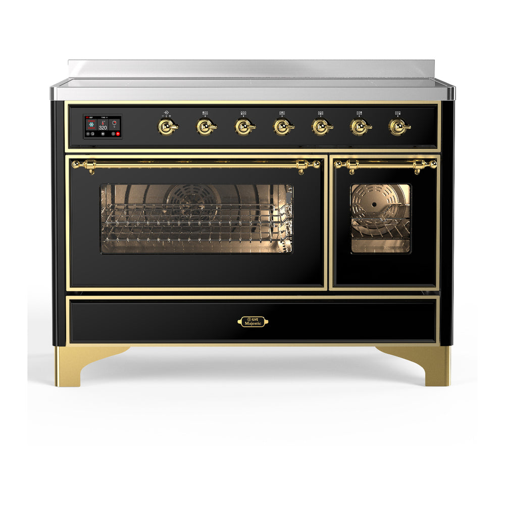 ILVE Majestic III 48" Glossy Black Induction Range with 6 Elements Triple Glass Door