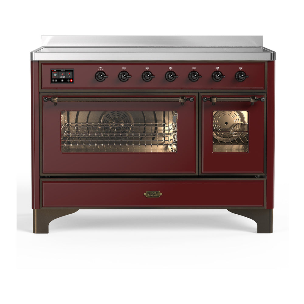 ILVE Majestic III 48" Burgundy Induction Range with 6 Elements Triple Glass Door