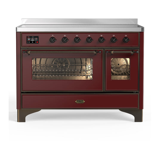 ILVE Majestic III 48" Burgundy Induction Range with 6 Elements Triple Glass Door