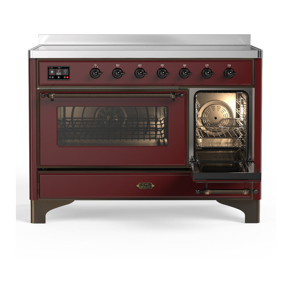 ILVE Majestic III 48" Burgundy Induction Range with 6 Elements Triple Glass Door