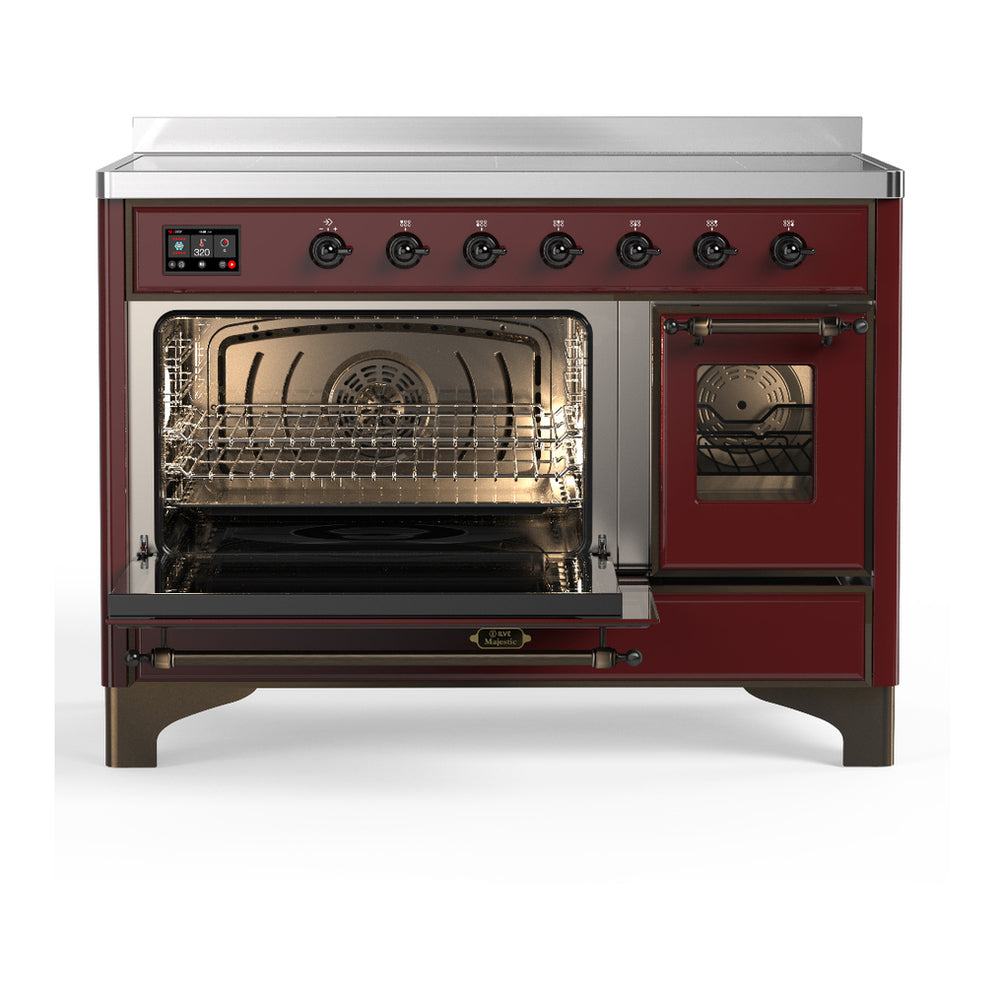 ILVE Majestic III 48" Burgundy Induction Range with 6 Elements Triple Glass Door