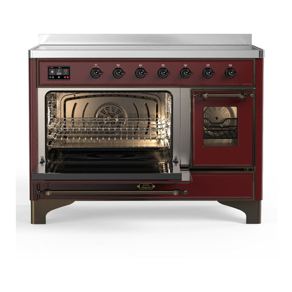 ILVE Majestic III 48" Burgundy Induction Range with 6 Elements Triple Glass Door