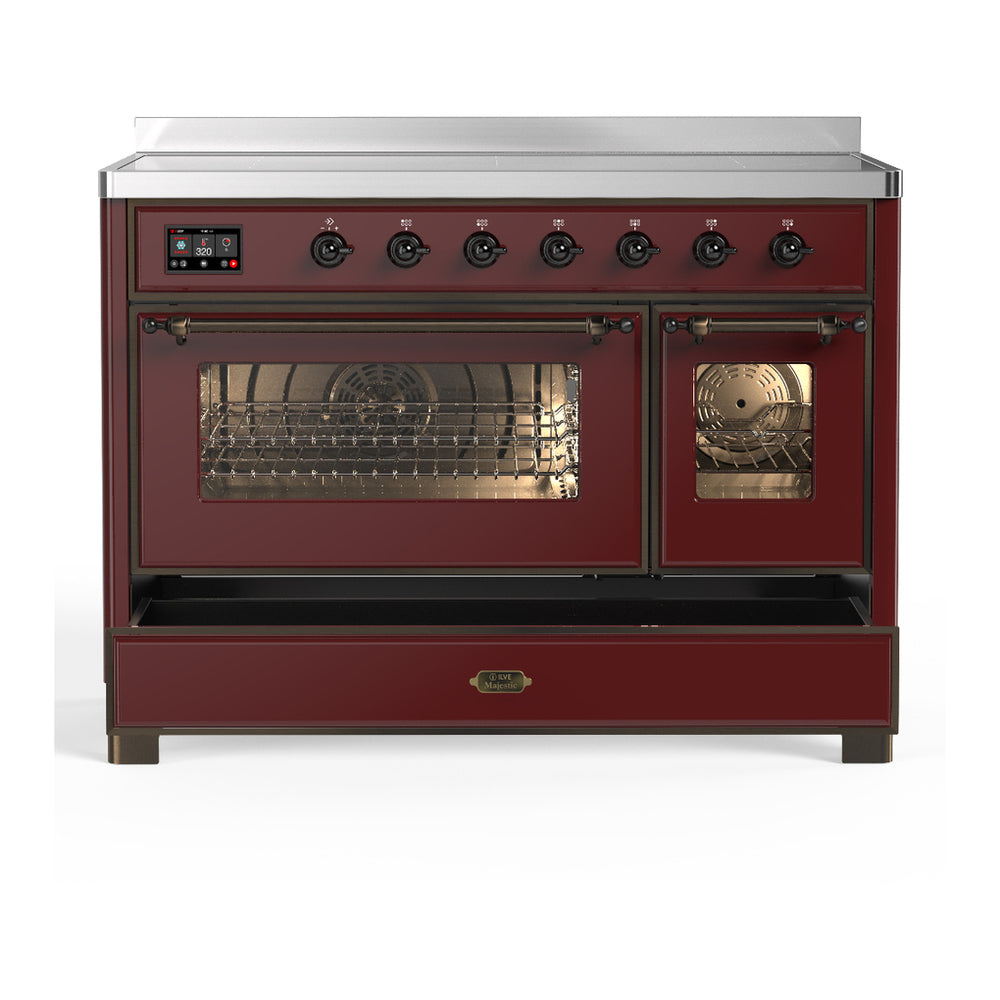 ILVE Majestic III 48" Burgundy Induction Range with 6 Elements Triple Glass Door