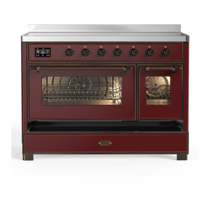 ILVE Majestic III 48" Burgundy Induction Range with 6 Elements Triple Glass Door
