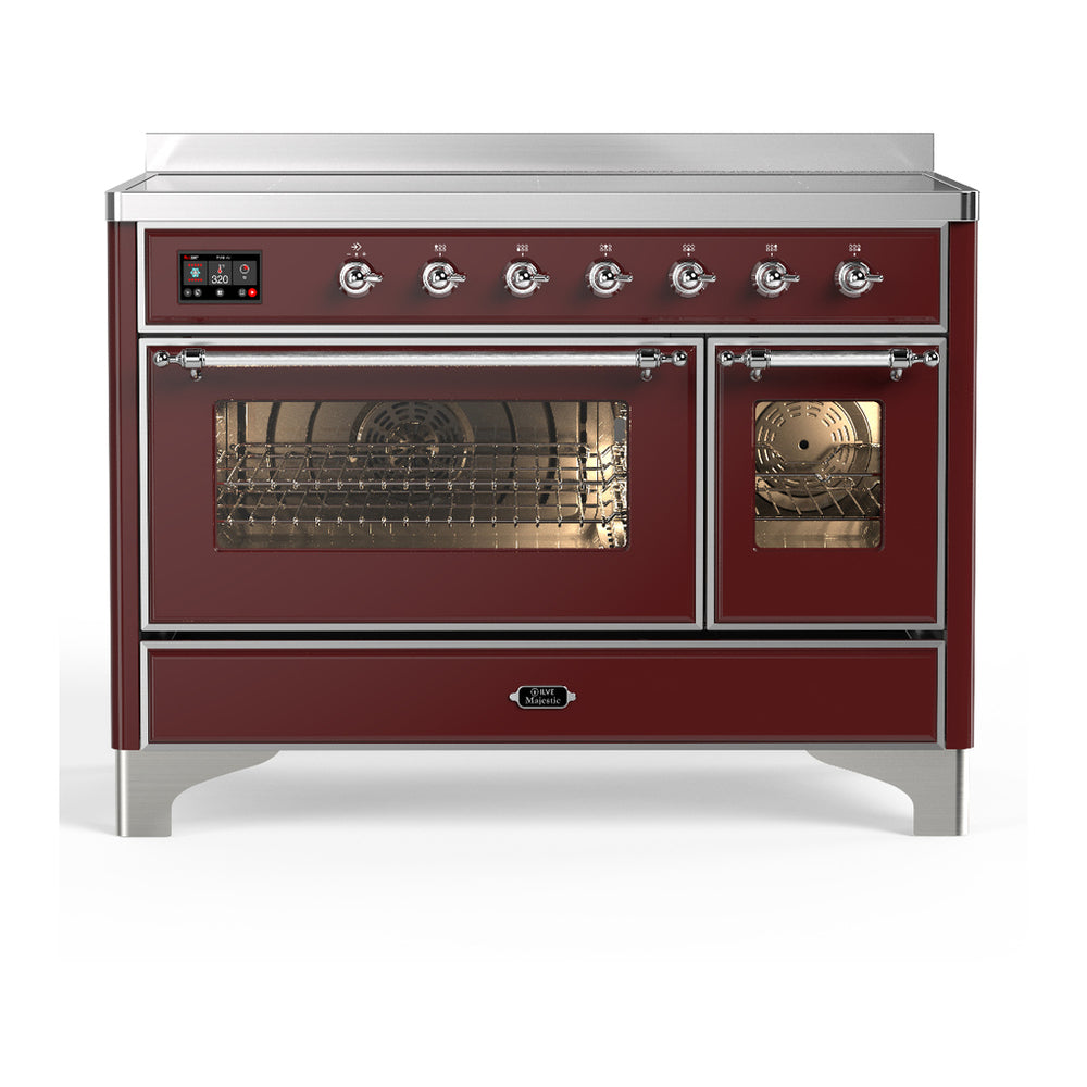 ILVE Majestic III 48" Burgundy Induction Range with 6 Elements Triple Glass Door