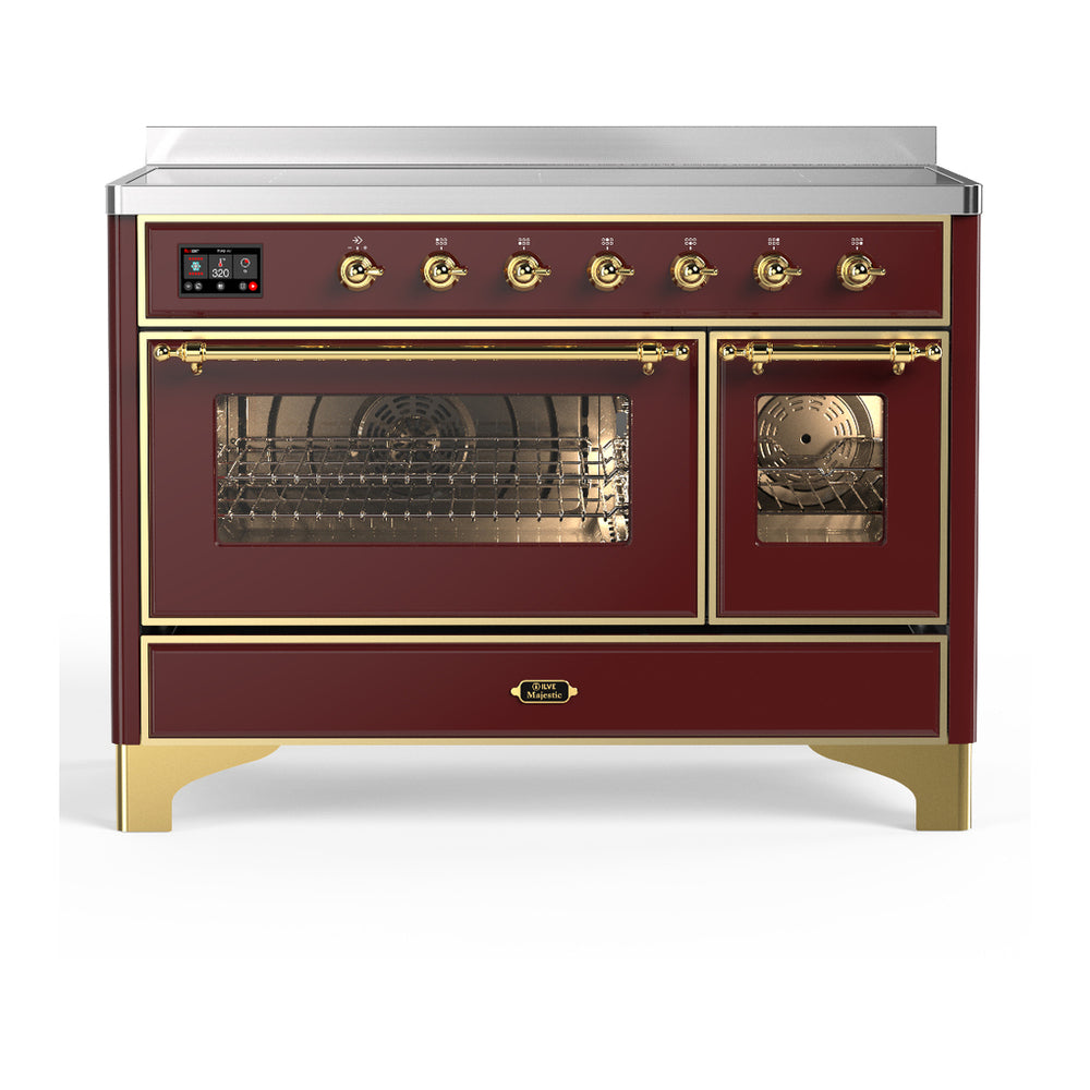 ILVE Majestic III 48" Burgundy Induction Range with 6 Elements Triple Glass Door