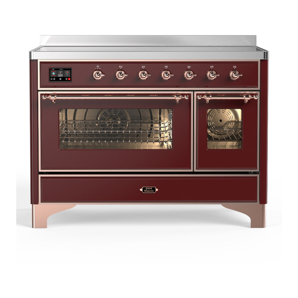 ILVE Majestic III 48" Burgundy Induction Range with 6 Elements Triple Glass Door
