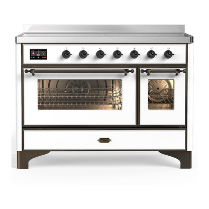 ILVE Majestic III 48" White Induction Range with 6 Elements Triple Glass Door