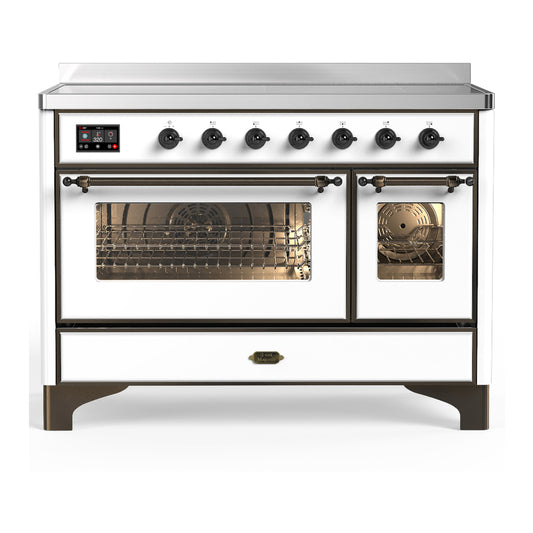 ILVE Majestic III 48" White Induction Range with 6 Elements Triple Glass Door