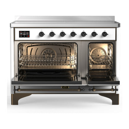 ILVE Majestic III 48" White Induction Range with 6 Elements Triple Glass Door