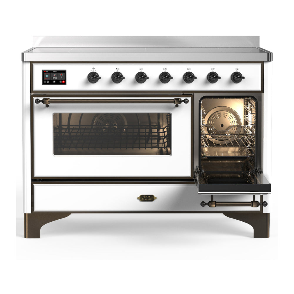 ILVE Majestic III 48" White Induction Range with 6 Elements Triple Glass Door