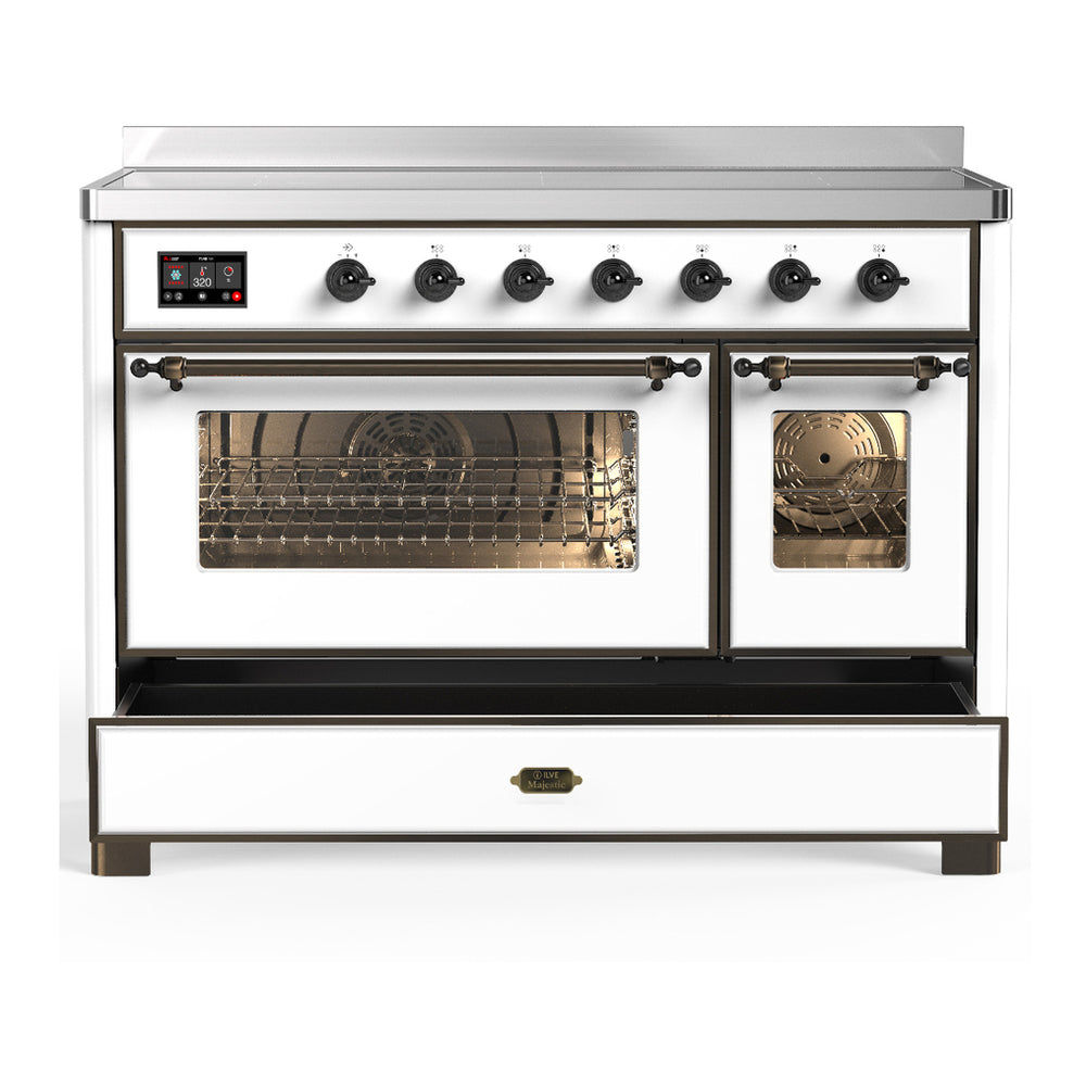 ILVE Majestic III 48" White Induction Range with 6 Elements Triple Glass Door