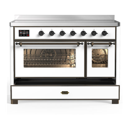 ILVE Majestic III 48" White Induction Range with 6 Elements Triple Glass Door