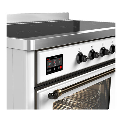 ILVE Majestic III 48" White Induction Range with 6 Elements Triple Glass Door