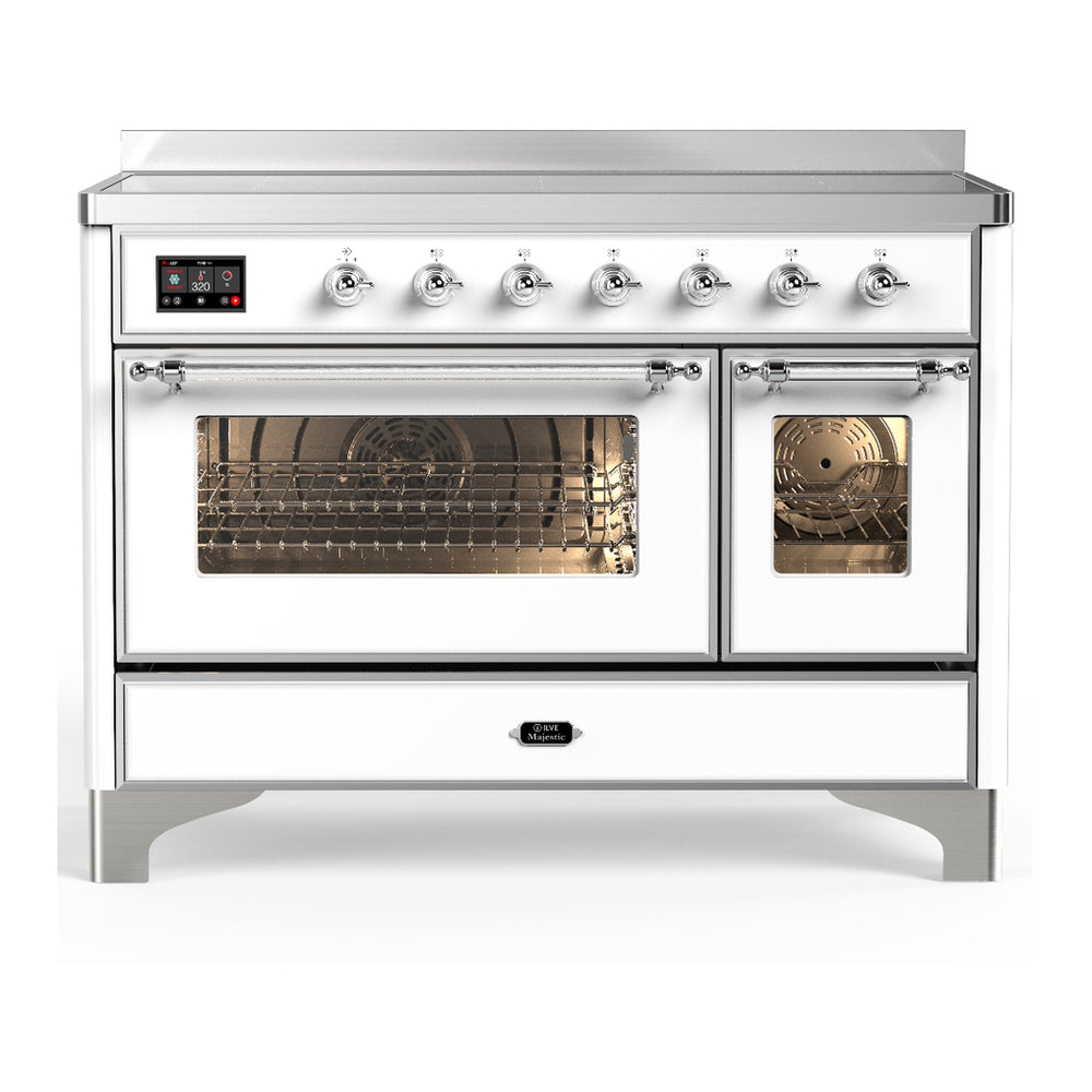 ILVE Majestic III 48" White Induction Range with 6 Elements Triple Glass Door