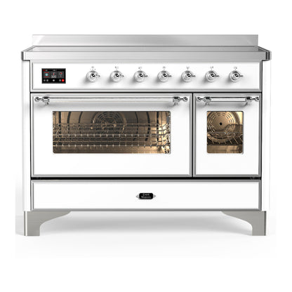 ILVE Majestic III 48" White Induction Range with 6 Elements Triple Glass Door