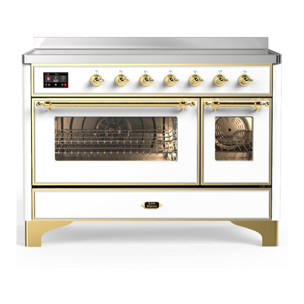 ILVE Majestic III 48" White Induction Range with 6 Elements Triple Glass Door