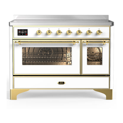ILVE Majestic III 48" White Induction Range with 6 Elements Triple Glass Door
