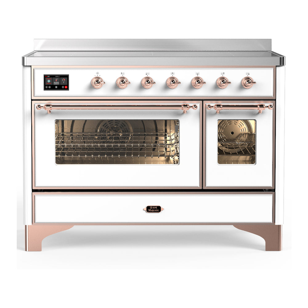 ILVE Majestic III 48" White Induction Range with 6 Elements Triple Glass Door