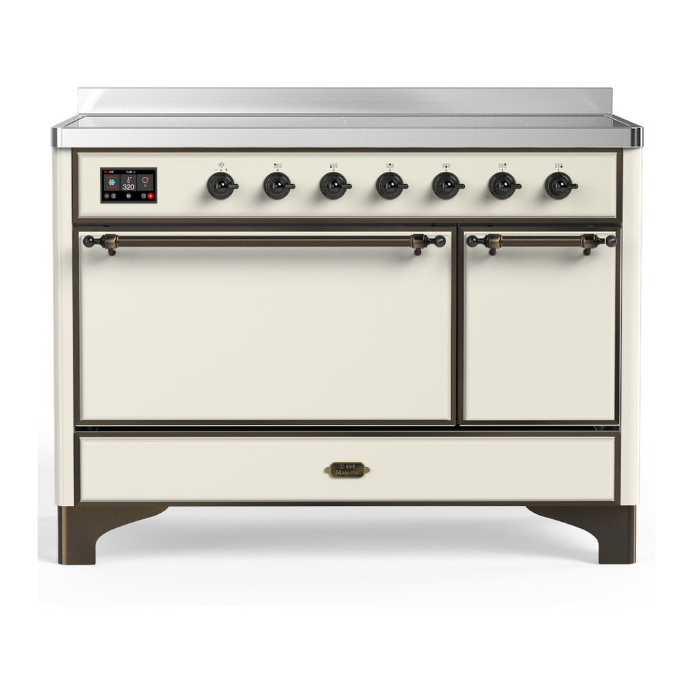 ILVE Majestic III 48" Antique White Induction Range with 6 Elements Solid Door