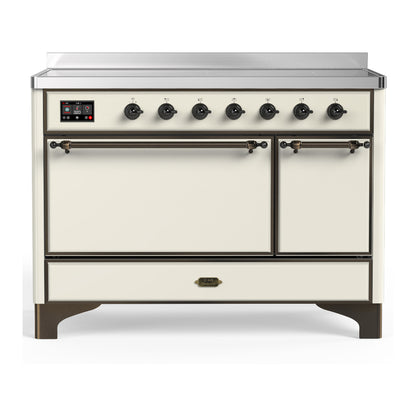 ILVE Majestic III 48" Antique White Induction Range with 6 Elements Solid Door