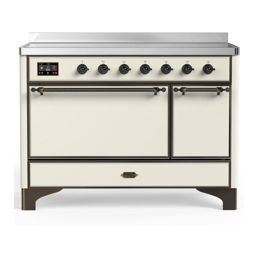 ILVE Majestic III 48" Antique White Induction Range with 6 Elements Solid Door