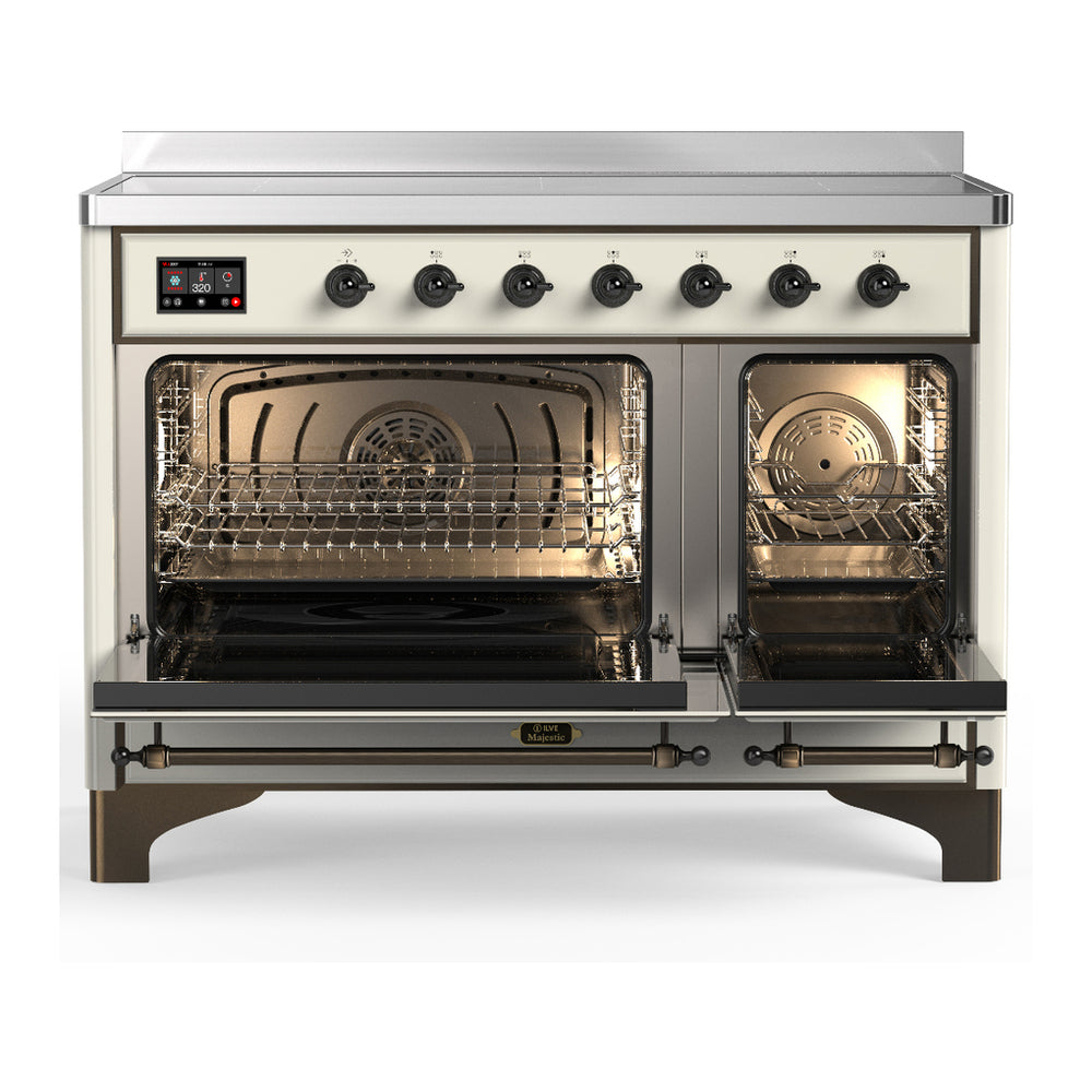 ILVE Majestic III 48" Antique White Induction Range with 6 Elements Solid Door