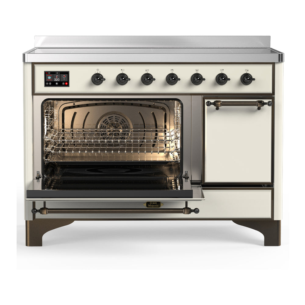 ILVE Majestic III 48" Antique White Induction Range with 6 Elements Solid Door