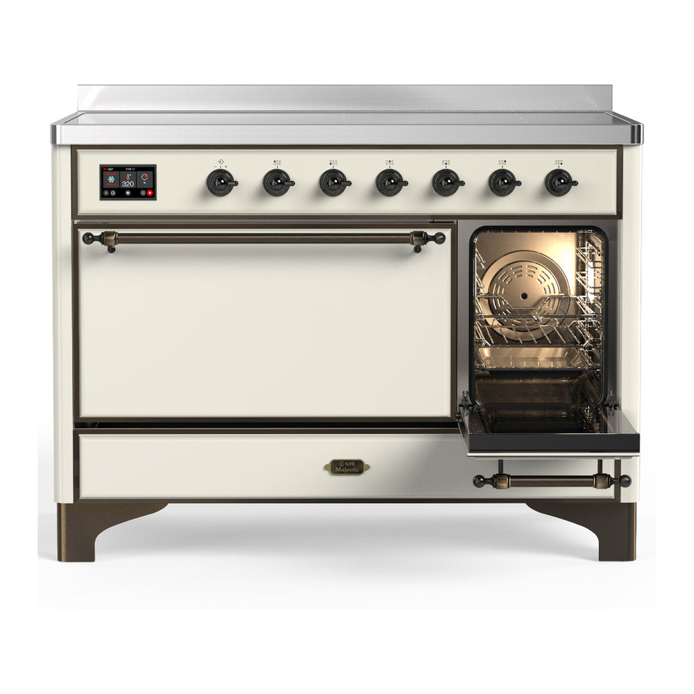 ILVE Majestic III 48" Antique White Induction Range with 6 Elements Solid Door