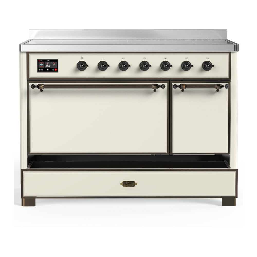 ILVE Majestic III 48" Antique White Induction Range with 6 Elements Solid Door
