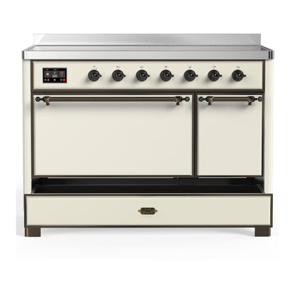 ILVE Majestic III 48" Antique White Induction Range with 6 Elements Solid Door