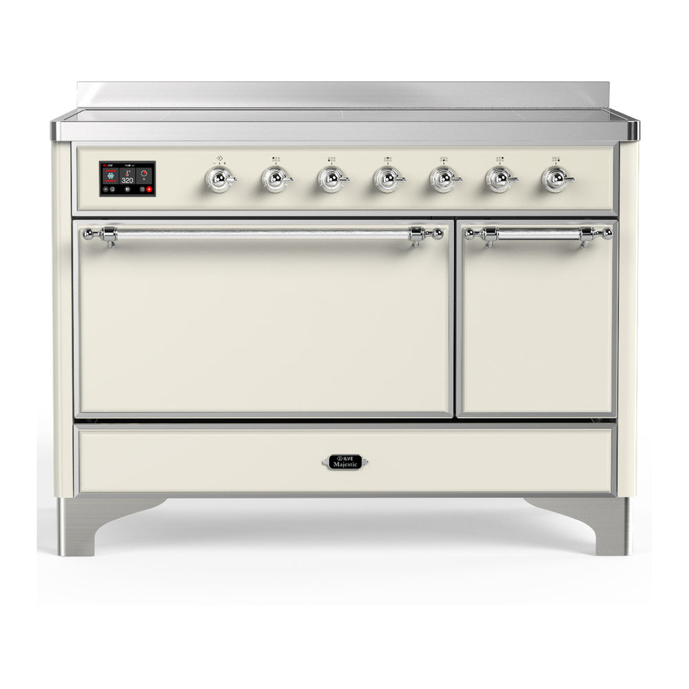 ILVE Majestic III 48" Antique White Induction Range with 6 Elements Solid Door