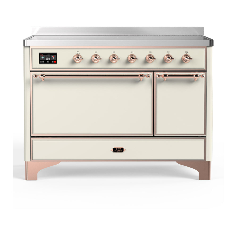 ILVE Majestic III 48" Antique White Induction Range with 6 Elements Solid Door