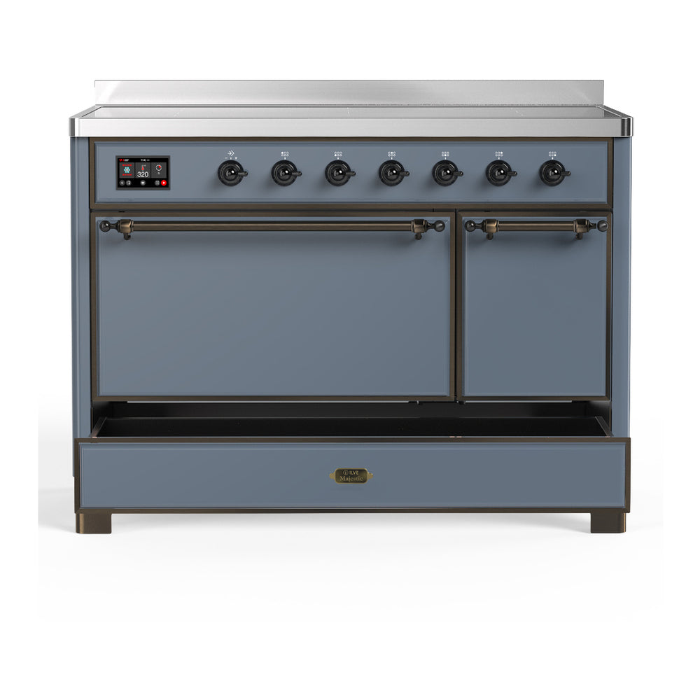 ILVE Majestic III 48" Blue Grey Induction Range with 6 Elements Solid Door